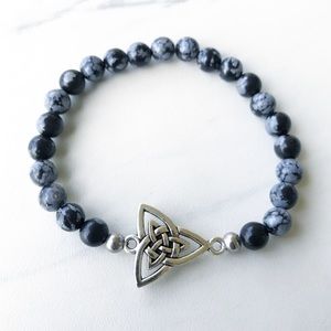 Celtic knot triquetra snowflake obsidian bracelet